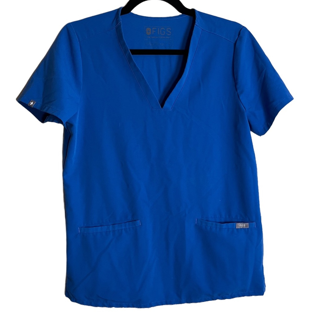 FIGS Blue womens  V Neck Scrub Top pockets size S